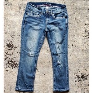 MAURICES Distressed Capri Stretch Denim Jeans Womens Juniors Size 1/2 Regular